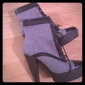 Grey and Brown Shoe Boots; Barely Woren